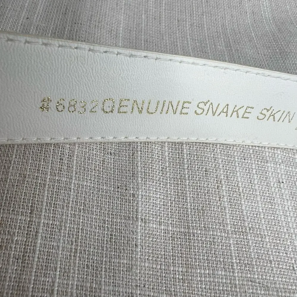 Vintage 80s Beige Snakeskin Leather Belt Size Medium Gold Buckle Classic